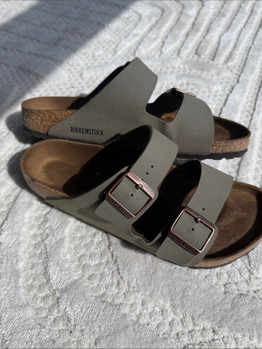 Birkenstock Arizona Two-Strap Sandals in green with Brown Footbed - Picture 2 of 7